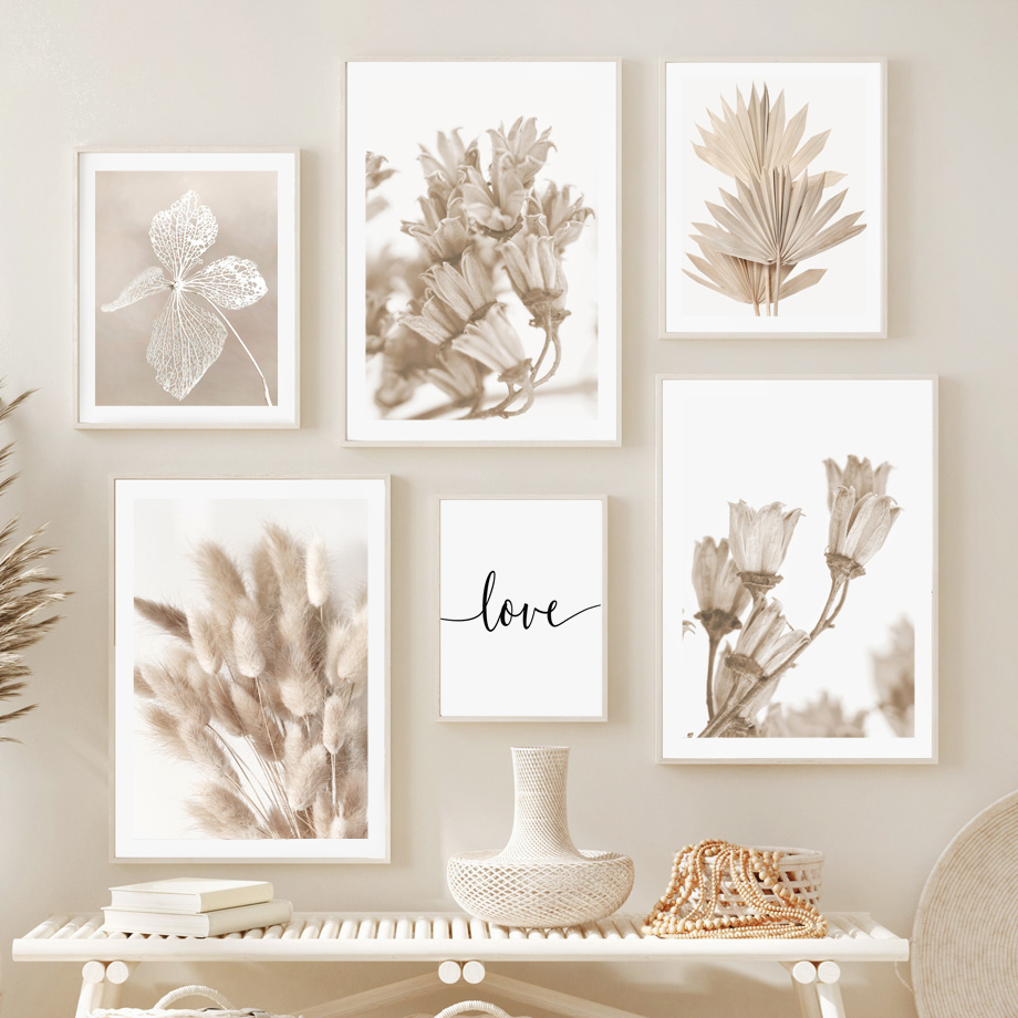 Palm Leaf Dried - Neutralny beżowy boho obraz na płótnie,
